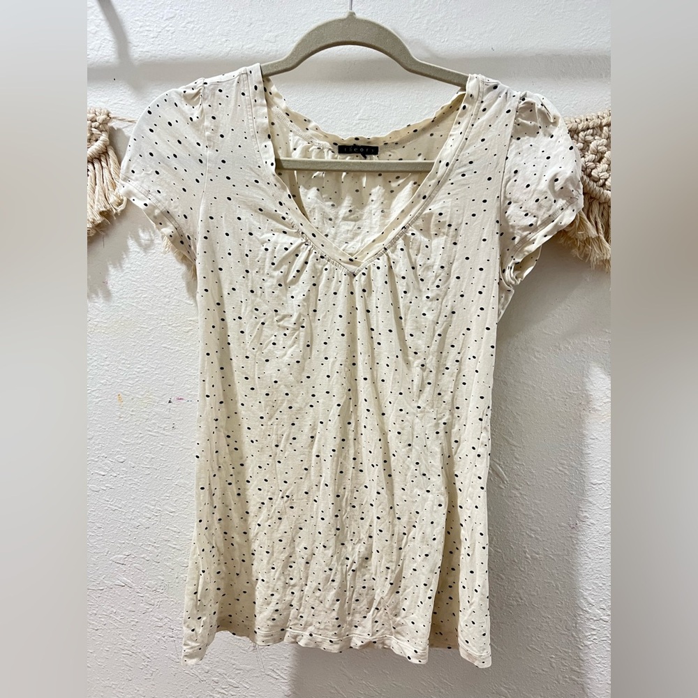 Theory Cream Polka Dot Short Sleeve Top